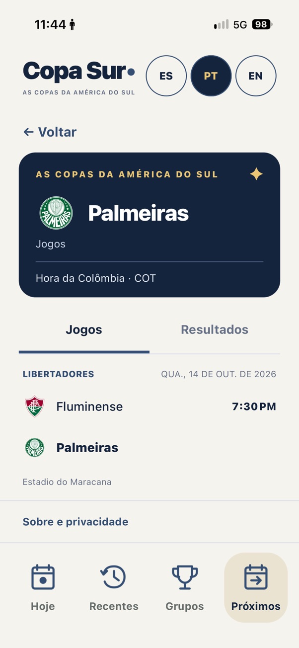 Partidos de un club en portugués