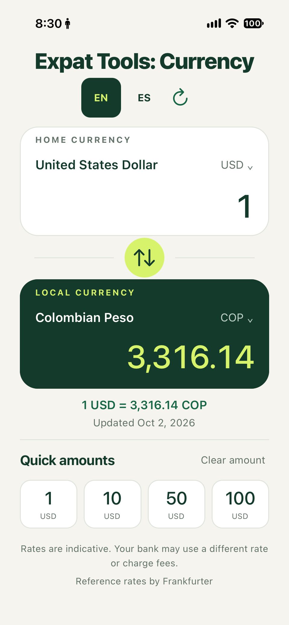 Expat Tools Currency in English