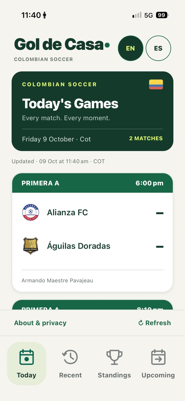 Matchs colombiens du jour